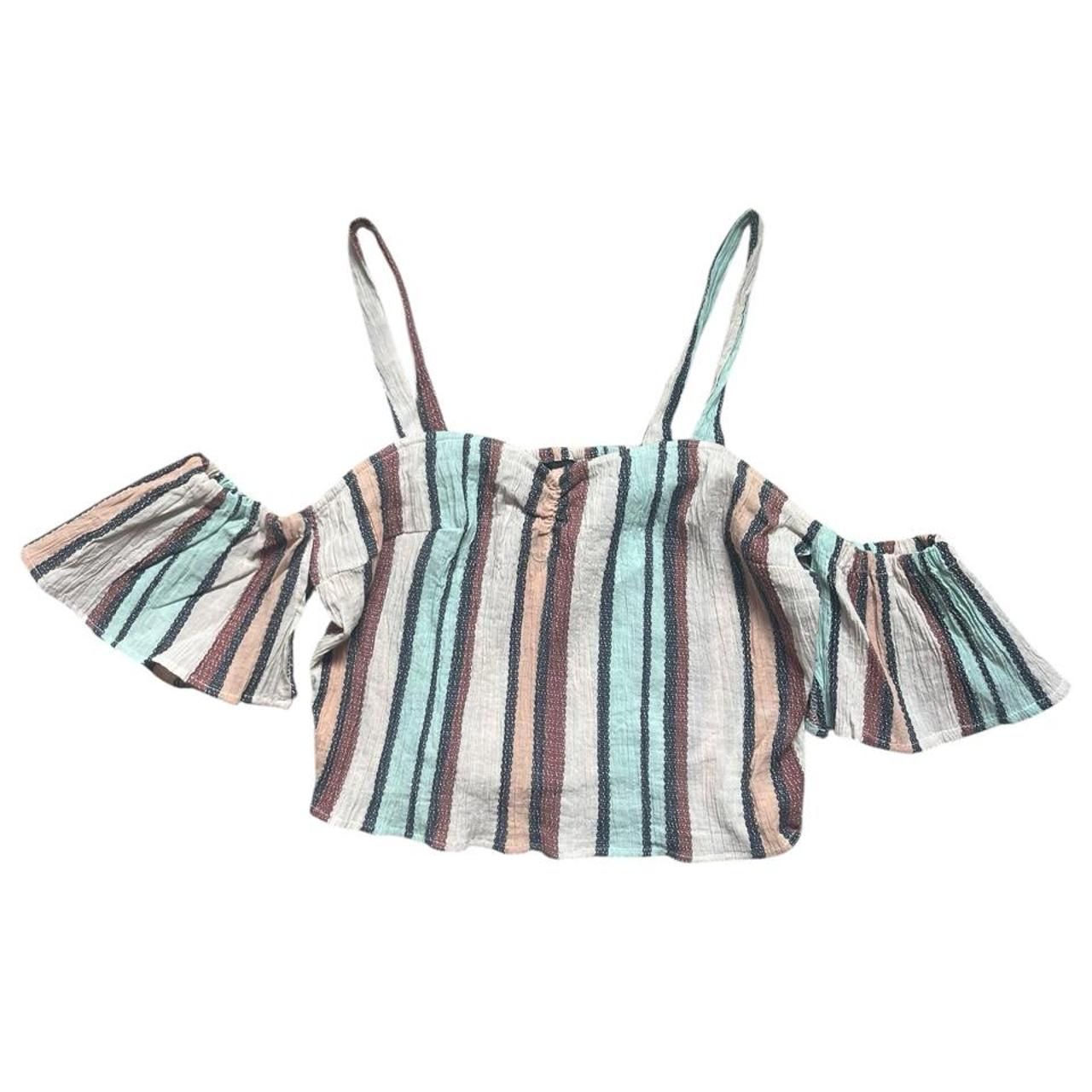 Nwt Angie Striped Cold Shoulder Crop Top Size Medium — image 2 of 5